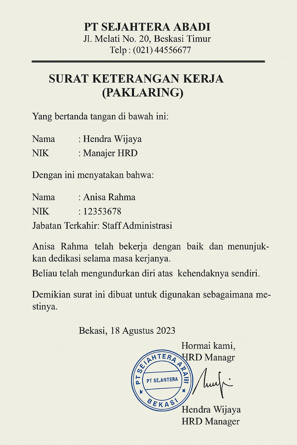 Surat paklaring 